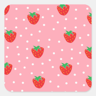 Adesivo Quadrado Morangos e Bolinhas rosa