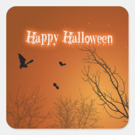 Adesivo Quadrado Morcegos e Árvores de Halloween