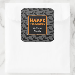 Adesivo Quadrado Morcegos voadores legais Feliz Halloween Nome pers