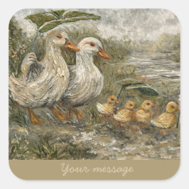 Adesivo Quadrado Morning Commute Whimsical Farmhouse Duck Rainy Day