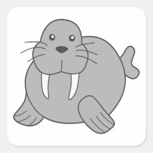Adesivo Quadrado Morsa bonito dos desenhos animados