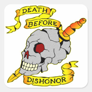 Adesivo Quadrado Morte Antes de Desonrar Caveira E Tatuagem De Dagg