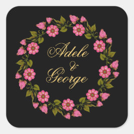 Adesivo Quadrado Mortes Florais Rosa | Vinheta de Favor de Casament