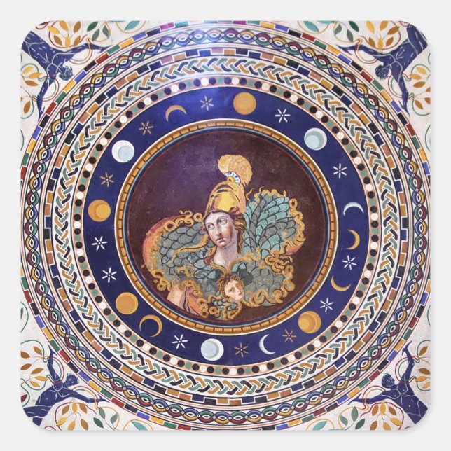 Adesivo Quadrado Mosaico Athena nos Museus Vaticanos (Frente)
