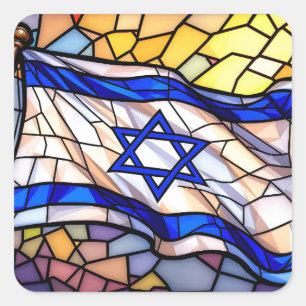 Adesivo Quadrado Mosaico de Arte Judaica da Bandeira de Israel em V