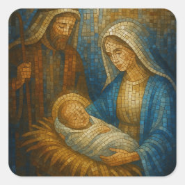 Adesivo Quadrado Mosaico de Vitral da Natividade | Sagrada Família 