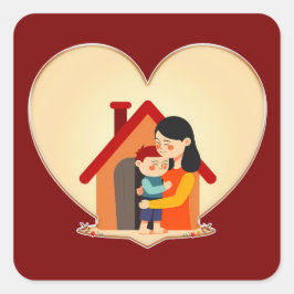 Adesivo Quadrado Mother and Child Love Illustration – Warm Family