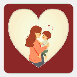 Adesivo Quadrado Mother and Child Love Illustration – Warm Family