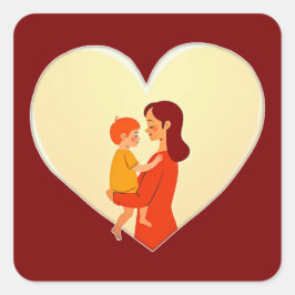 Adesivo Quadrado Mother and Child Love Illustration – Warm Family