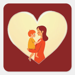 Adesivo Quadrado Mother and Child Love Illustration – Warm Family