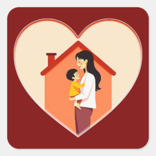 Adesivo Quadrado Mother and Child Love Illustration – Warm Family