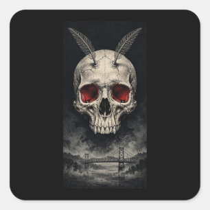 Adesivo Quadrado Mothman Crânio Olhos Vermelhos Ponte Noturna Adesi