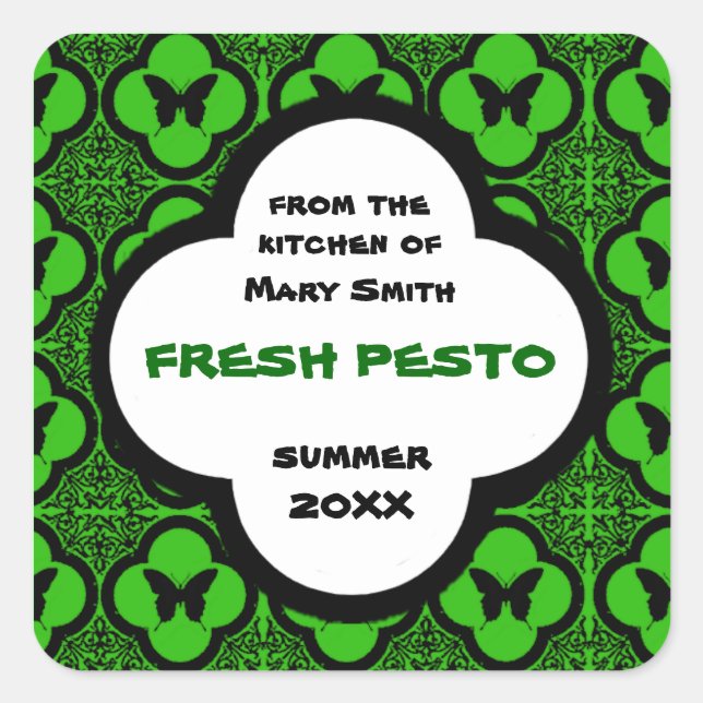 Adesivo Quadrado Motif de Borboleta Preta e Verde Personalizado (Frente)