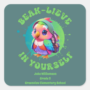 Adesivo Quadrado Motivação Chibi Kawaii — Ano Escolar de Nome de Pa