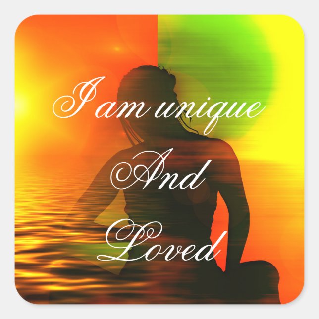 Adesivo Quadrado Motivação de afirmação positiva sobre autoestima (Frente)