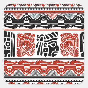 Adesivo Quadrado Motivos indianos, vermelho-preto, padrão perfeito.