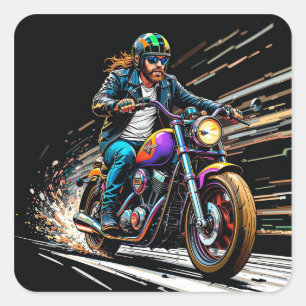 Adesivo Quadrado Motociclista Correndo