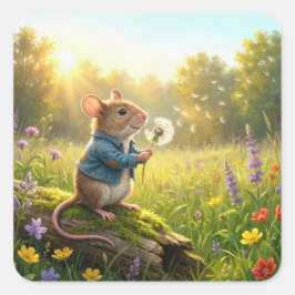 Adesivo Quadrado Mouse Blowing Dandelion Seedlings
