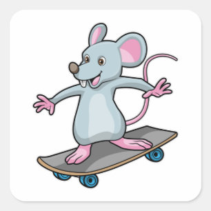 Adesivo Quadrado Mouse como skater com skate