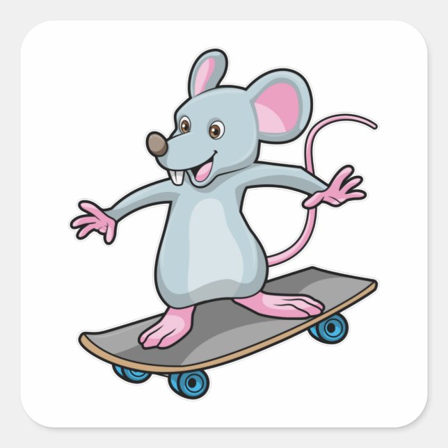 Adesivo Quadrado Mouse como skater com skate (Frente)