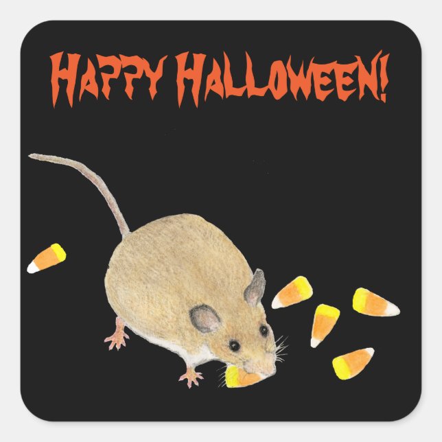 Adesivo Quadrado Mouse de Halloween de Truque ou Tratar com Milhas  (Frente)