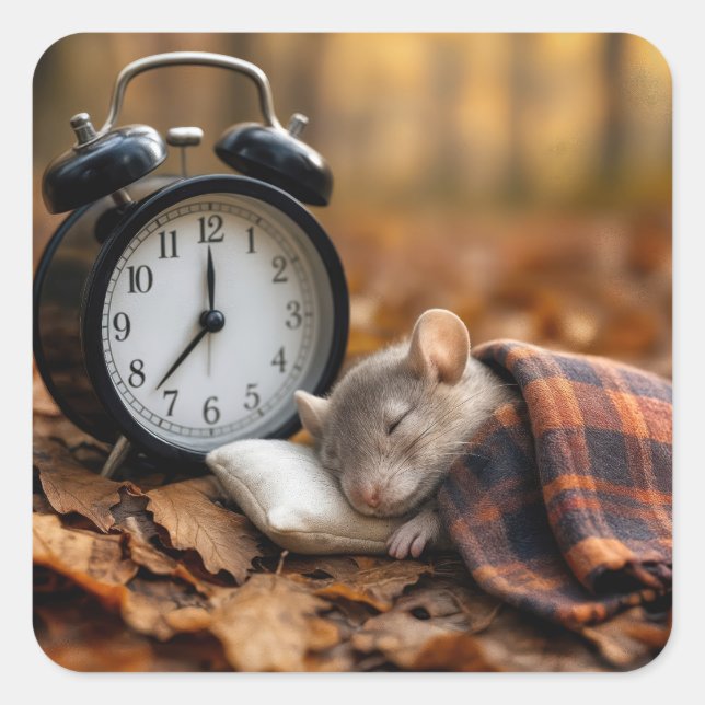 Adesivo Quadrado Mouse Sleeping By an Alarm Clock (Frente)