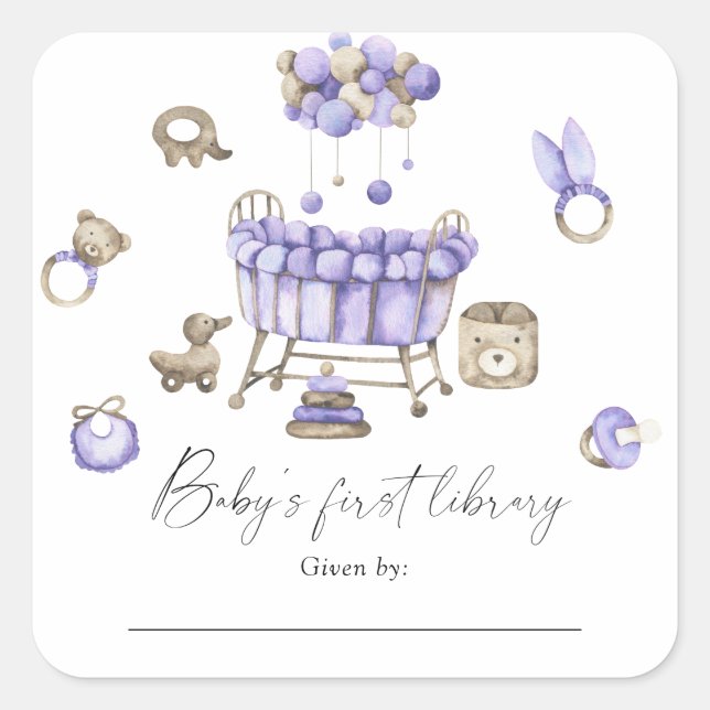 Adesivo Quadrado Móvel de berçário - Primeira biblioteca do bebê  (Frente)
