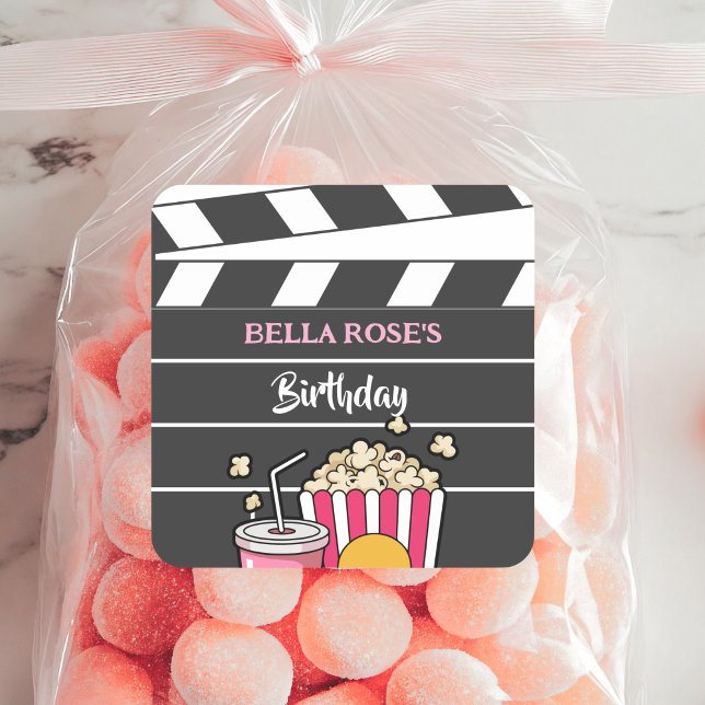 Adesivo Quadrado Movie Night Birthday Party For Girls (Criador carregado)