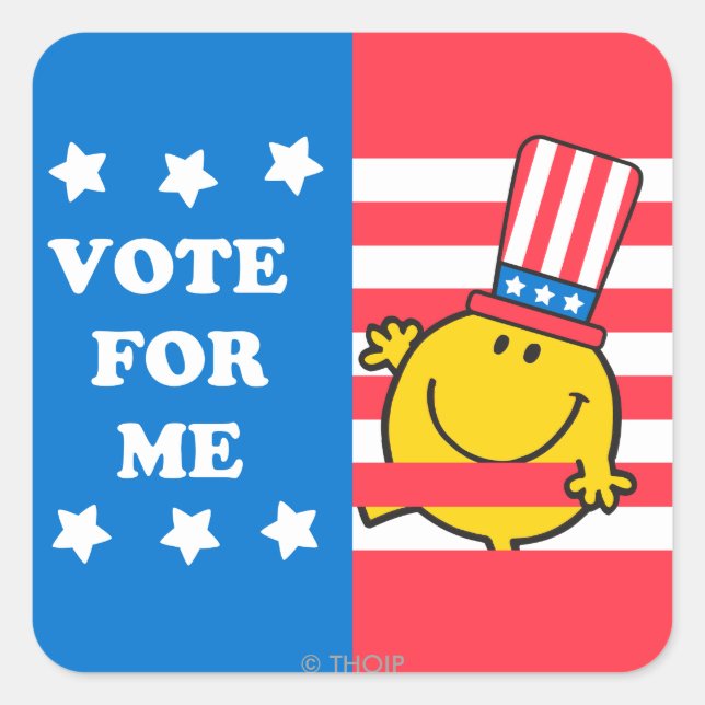Adesivo Quadrado Mr. Happy Vote For Me Flag (Frente)
