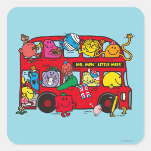 Adesivo Quadrado Mr. Men & Little Miss Crowded Bus