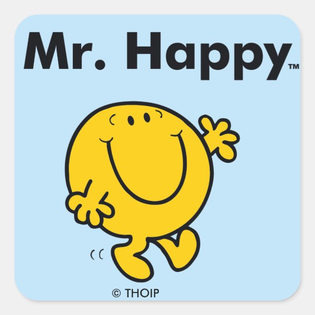 Adesivo Quadrado Mr. Men | Mr. Happy Is Always Happy (Frente)