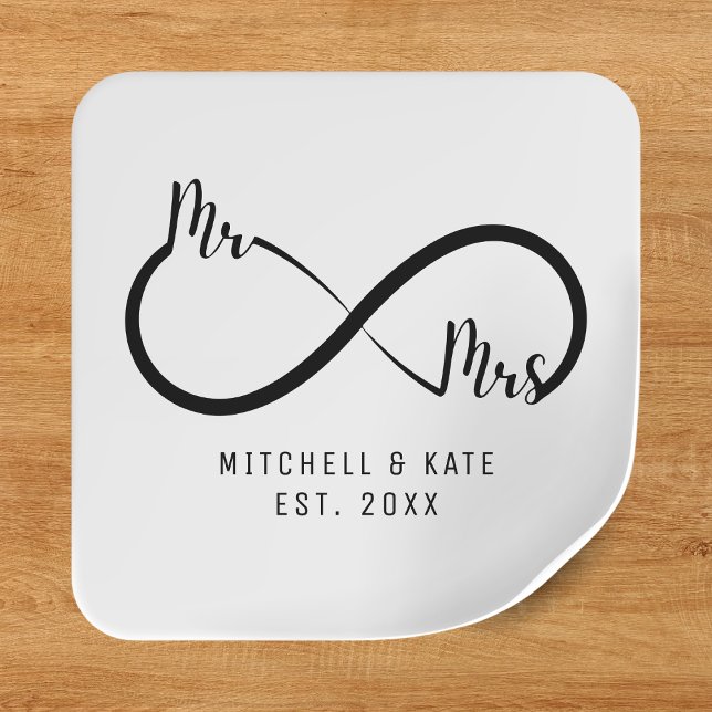 Adesivo Quadrado Mr & Mrs Infinity Symbol Wedding (Mr & Mrs Infinity Symbol Wedding Square Sticker
)