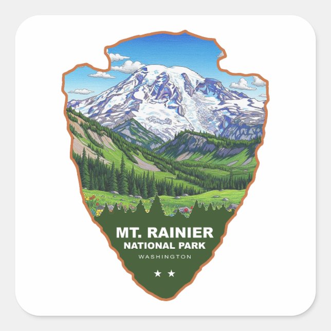 Adesivo Quadrado Mt. Rainier National Park Arrowhead (Frente)