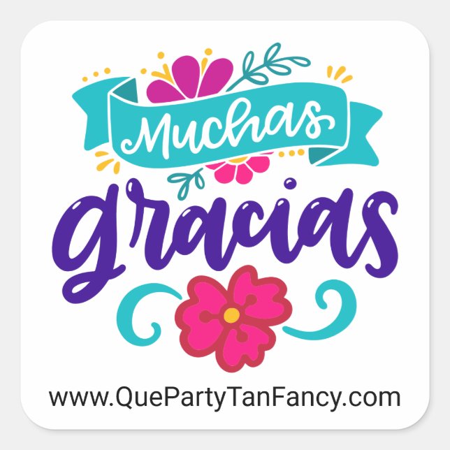 Adesivo Quadrado Muchas Gracias, Espanhol Personalizado (Frente)