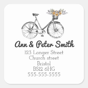 Adesivo Quadrado Mudança de rótulo de devolução de endereço flores