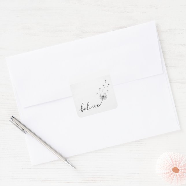 Adesivo Quadrado Mudas de Dente-de-Leão com Texto Acredite (Envelope)