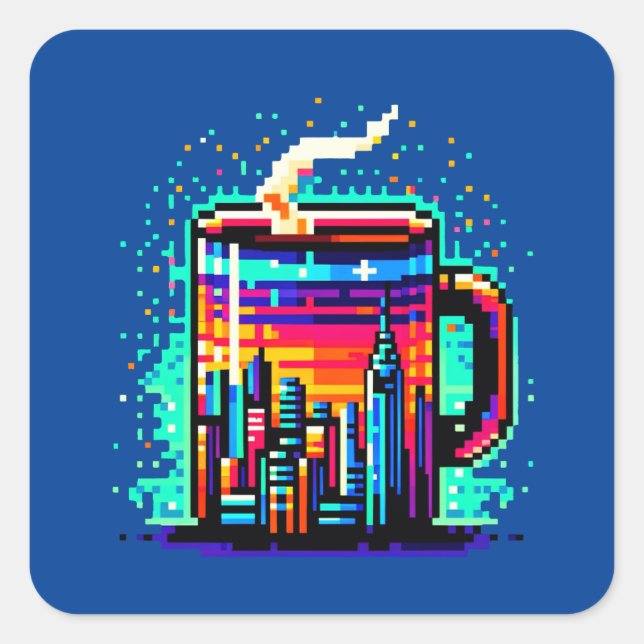 Adesivo Quadrado Mug De Café Urbano De 8 Bits (Frente)