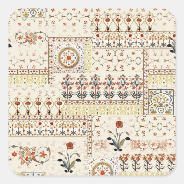 Adesivo Quadrado Mughal Floral Paisley: Elegância Digital Étnica. (Frente)