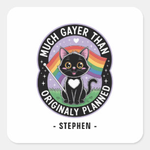Adesivo Quadrado Muito Mais Gayer - Orgulho LGBTQ de Gato Negro Eng