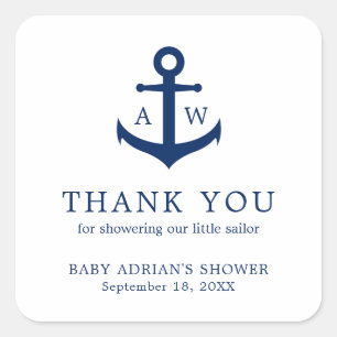 Adesivo Quadrado Muito Obrigado Chá de fraldas Náutico Anchor Mon