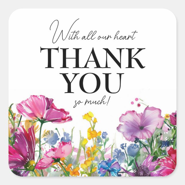 Adesivo Quadrado Muito obrigado 🌻 💗 Coleção de Sangue 🌹 Prados (Frente)