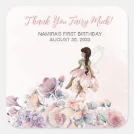 Adesivo Quadrado Muito Obrigado Fada, Muito Favor De Aniversário