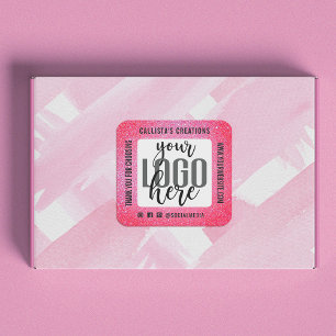 Adesivo Quadrado Muito Obrigado Logotipo De Negócios Cinza-Rosa Ne