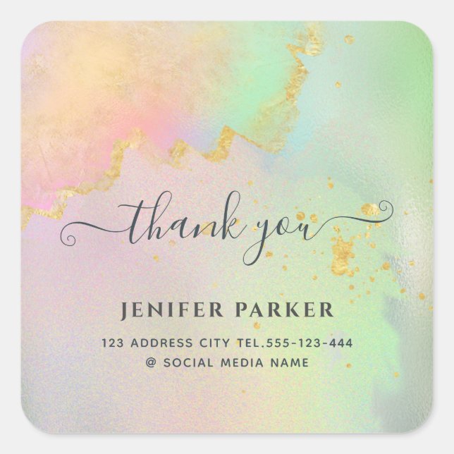 Adesivo Quadrado Muito obrigado pela classe de script aquarela holo (Frente)