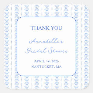 Adesivo Quadrado Muito Obrigado pelo Chá de Noiva Elegante Azul Cos