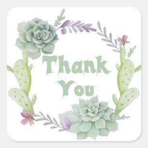 Adesivo Quadrado Muito Obrigado, Suculento Verde E Cactus Floral Wr