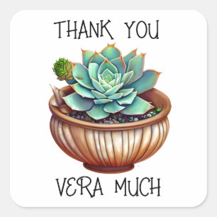 Adesivo Quadrado Muito Obrigado Vera   Cute Aloe Vera Pun