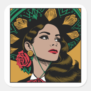 Adesivo Quadrado Mujer Mariachi Mexicana Heritage Stickers