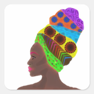 Adesivo Quadrado Mulher africana étnica com um turbante colorido