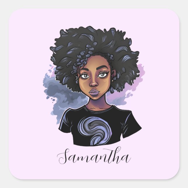 Adesivo Quadrado Mulher Afro-Americana Personalizada (Frente)